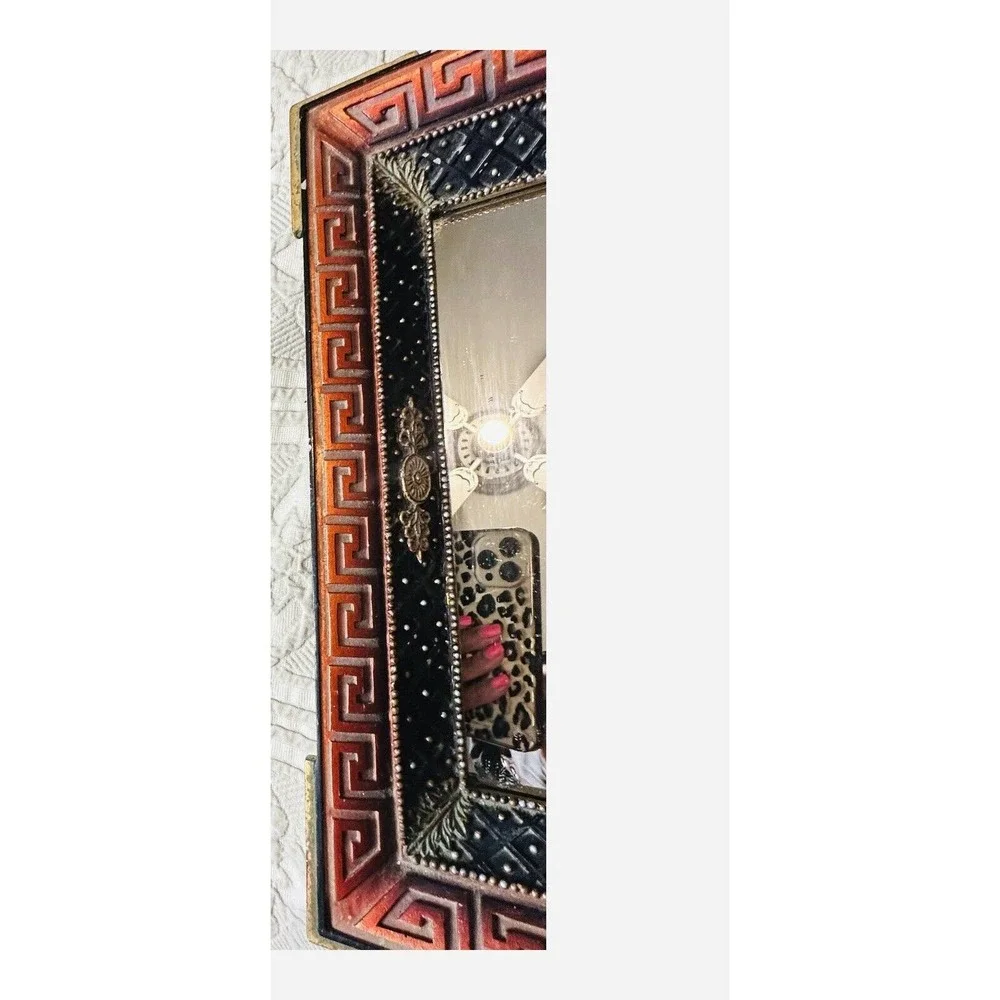 VINTAGE Mosaic Greek Key Dresser Vanity Tray Mirror Mosaic Ornate Trinket Tray